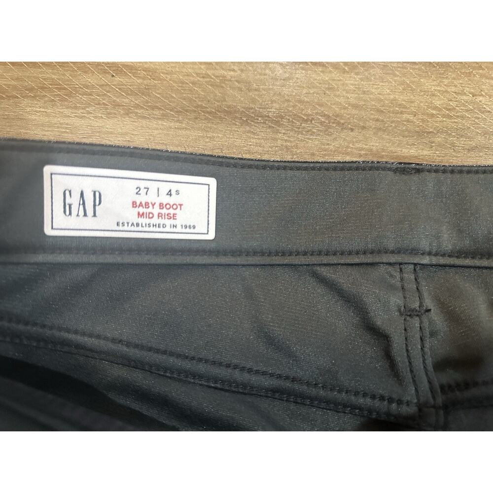 Gap Black Mid Rise Vegan Patent Leather Baby Boot Pants Women’s Size 27/4 Short - Picture 5 of 13